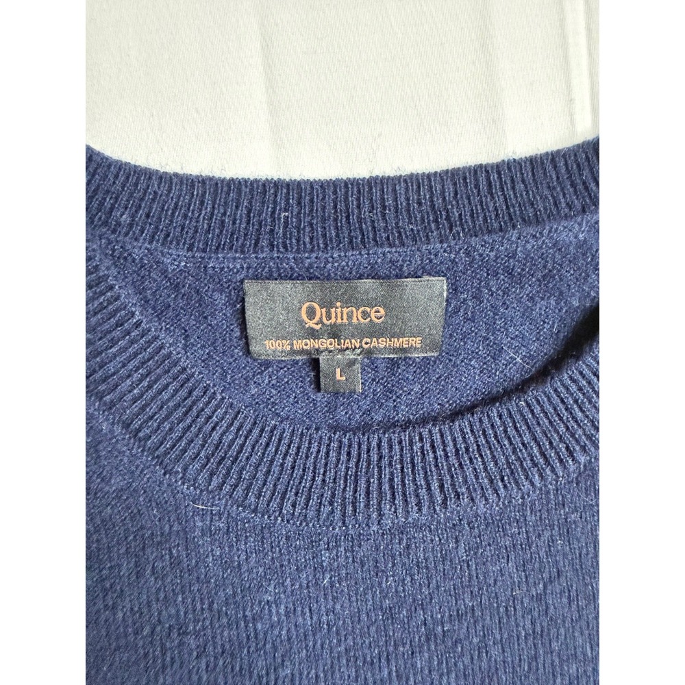 Quince 100% Mongolian Cashmere Sweater Tee Womens L Navy Blue Short Sleeve - Picture 2 of 8